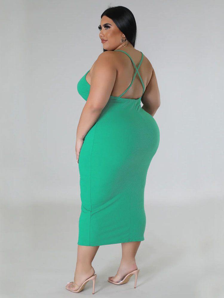 Plus Size Sleeveless Spaghetti Strap Halter Backless Maxi Dresses