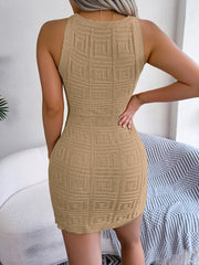 Sleeveless Knit Button Bodycon Mini Dresses