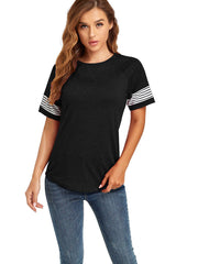 Short Sleeve Crew Neck Stripe Tops