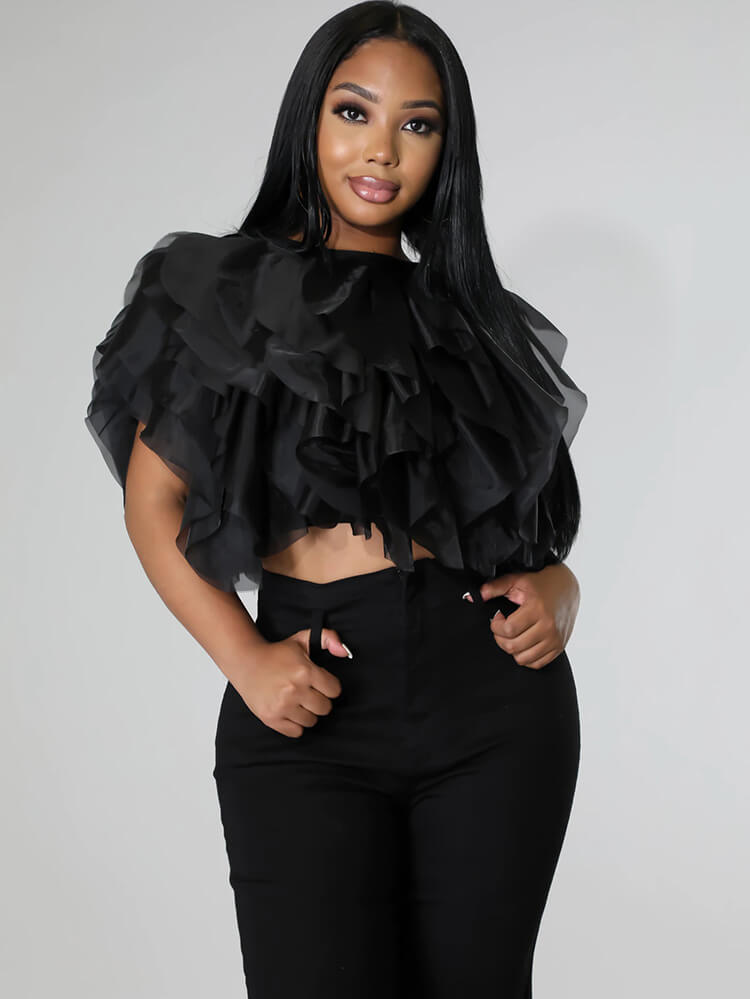 Chiffon Stacked Ruffle Crop Tops