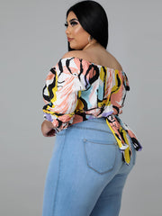 Plus Size Short Sleeve Floral Print Crop Top