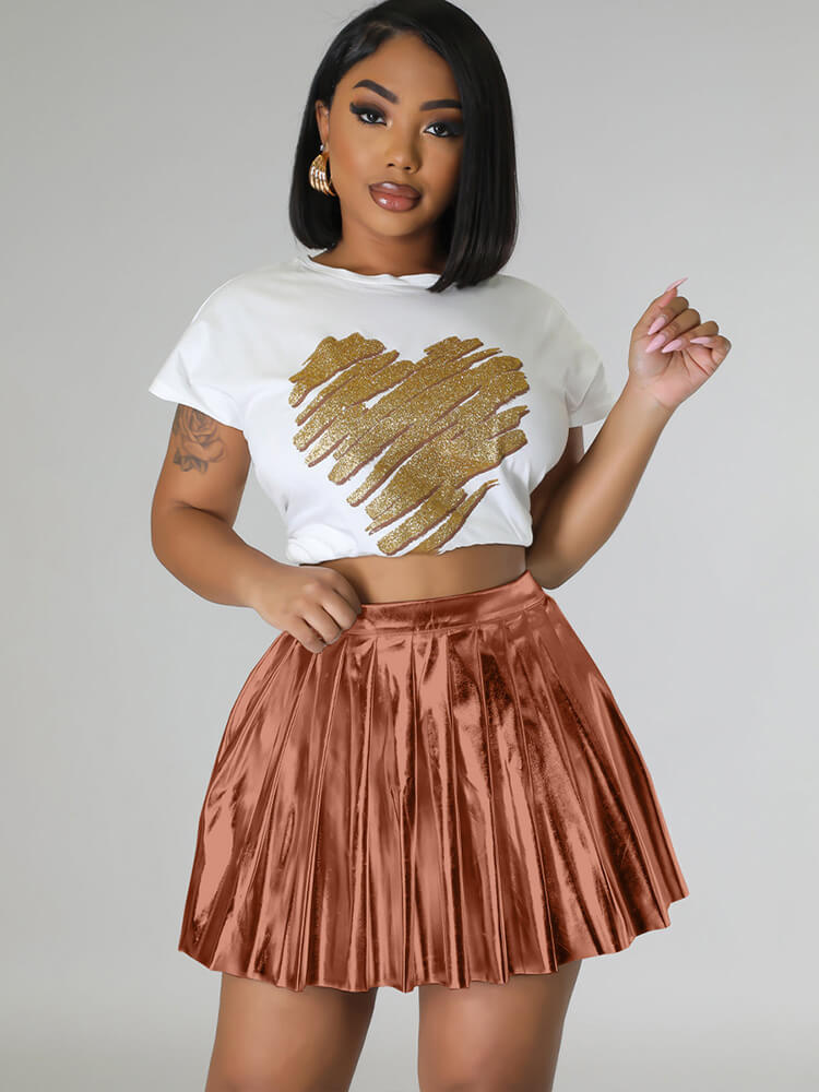 High Waist Glitter Pleated Mini Skirts