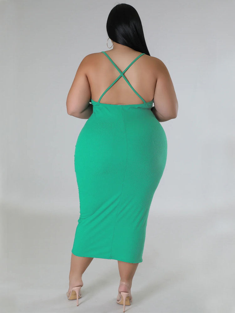 Plus Size Sleeveless Spaghetti Strap Halter Backless Maxi Dresses