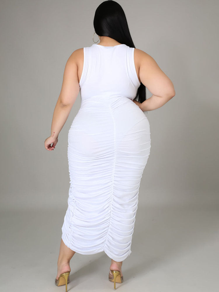 Plus Size Sleeveless Ruched Midi Dresses