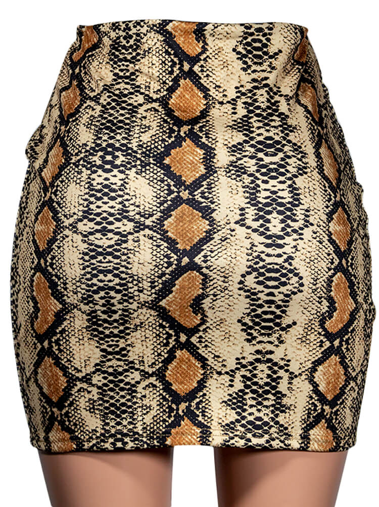 High Waist Snake Print Bodycon Mini Skirts