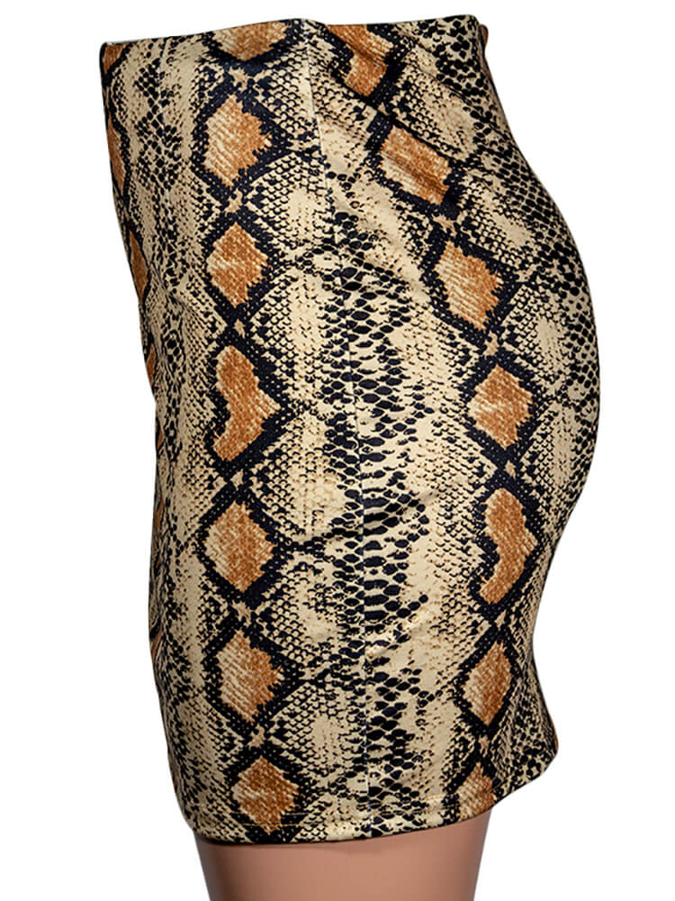 High Waist Snake Print Bodycon Mini Skirts