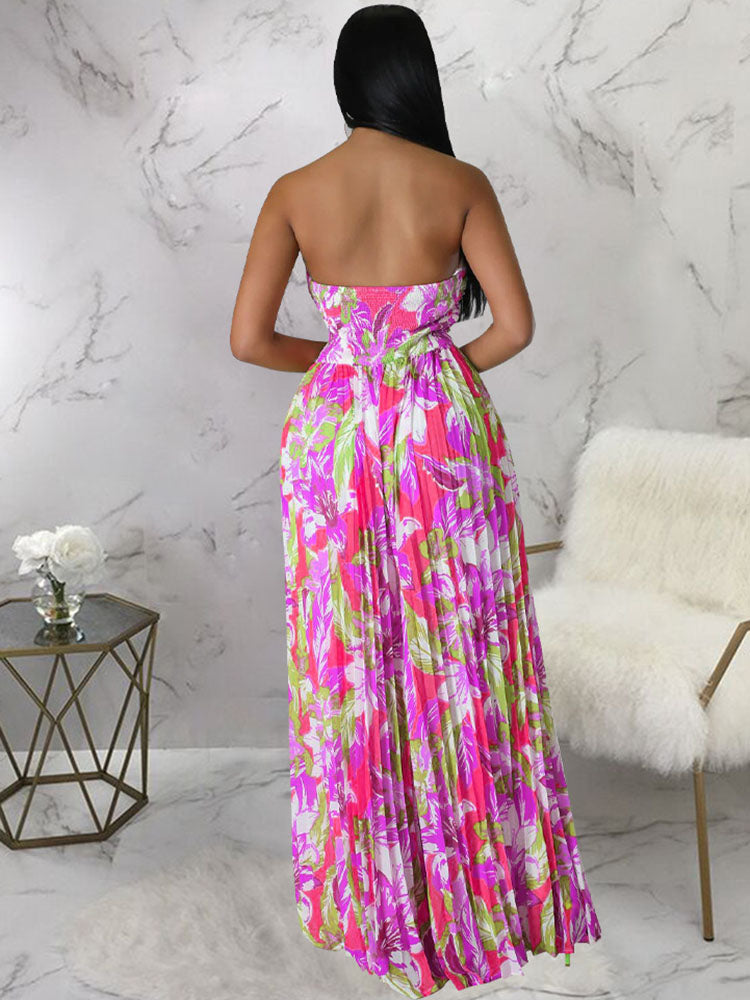 Sleeveless Backless Floral Wide Leg Jumpsuit