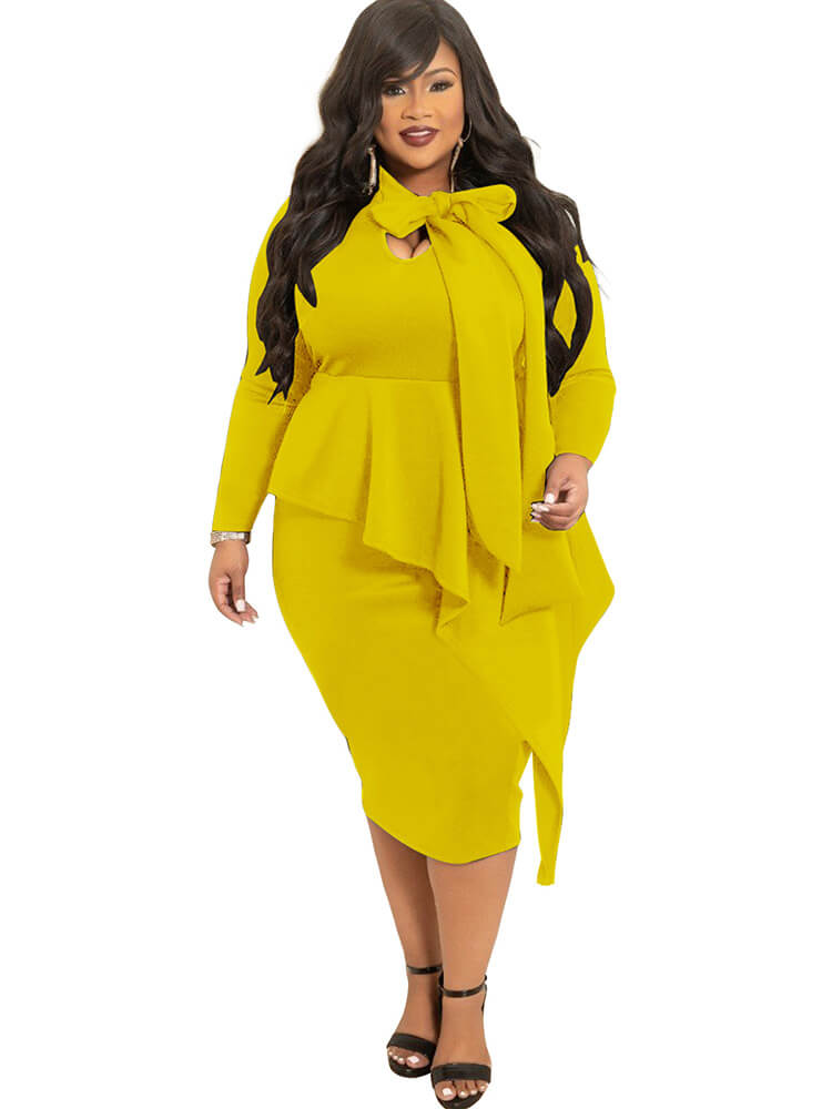 Plus Size Long Sleeve Bodycon Midi Dress