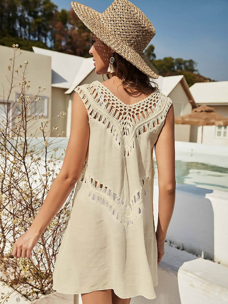 V Neck HolLow Out Beach Cover Up Dress