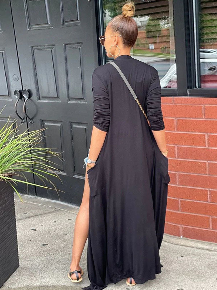 Solid Color Long Cardigan