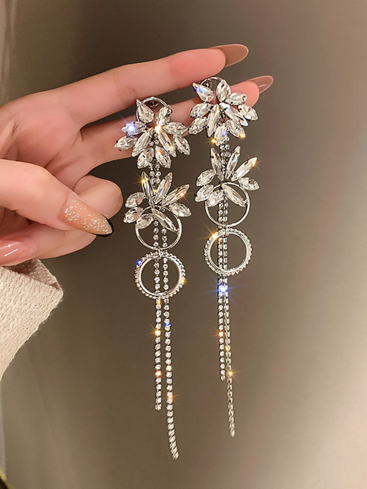 Rhinestone Butterfly Heart Tassel Earrings