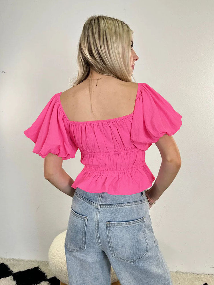 Square Neck Ruffle Ruched Crop Top