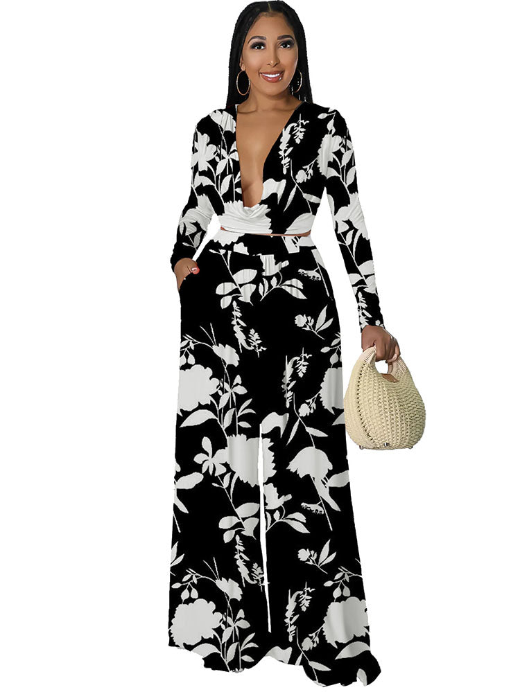 Two Piece Floral Print Pant Suits