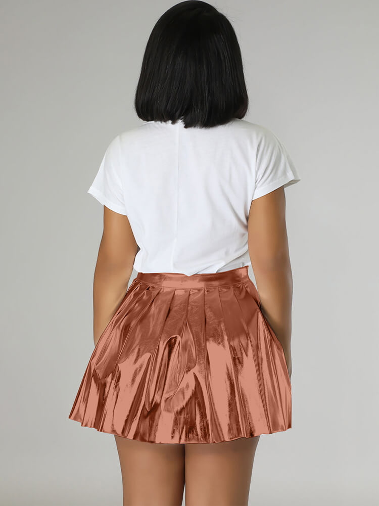 High Waist Glitter Pleated Mini Skirts