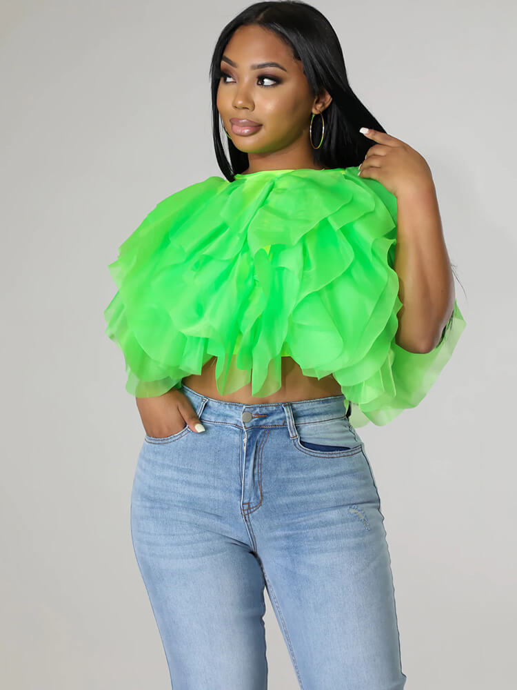 Chiffon Stacked Ruffle Crop Tops