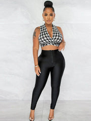 Two Piece Houndstooth Print Tops & Pants