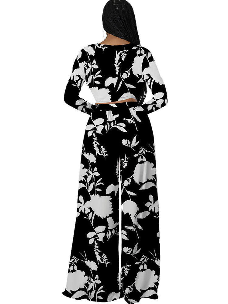 Two Piece Floral Print Pant Suits