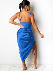 Spaghetti Strap Drawstring Ruched Midi Dresses