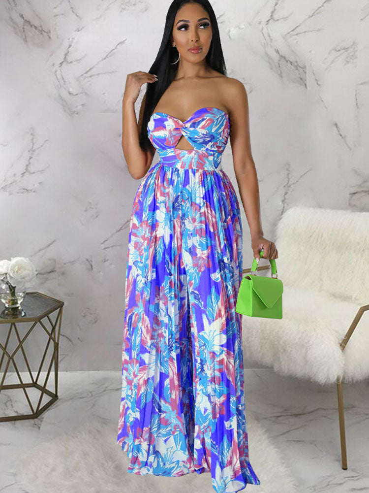 Sleeveless Backless Floral Wide Leg Jumpsuit