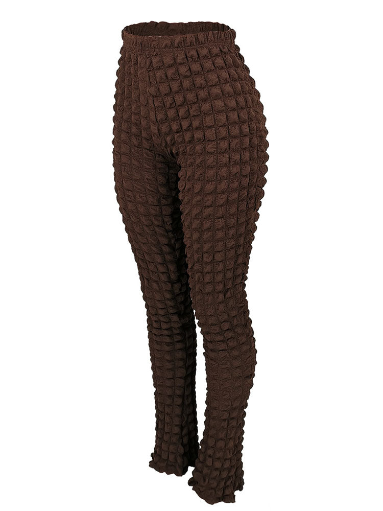 High Waist Bubble Grid Long Pants