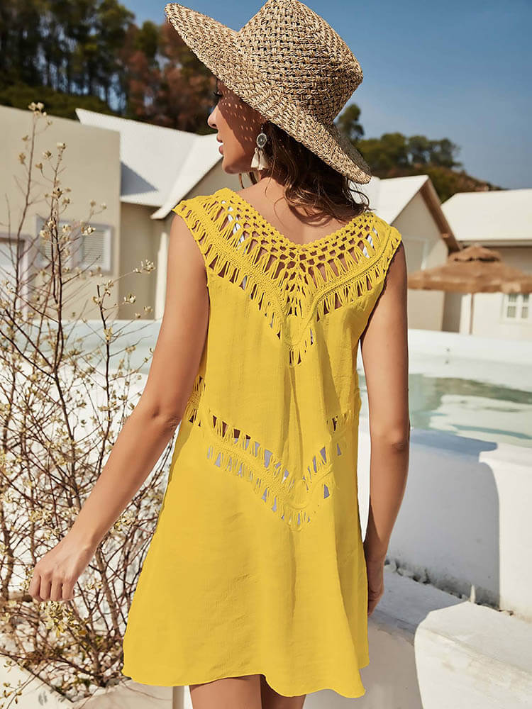 V Neck HolLow Out Beach Cover Up Dress