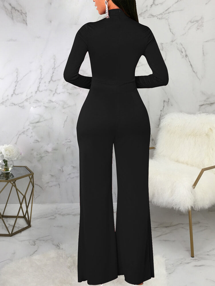 Mock Neck Long Sleeve Wide Leg Jumpsuits