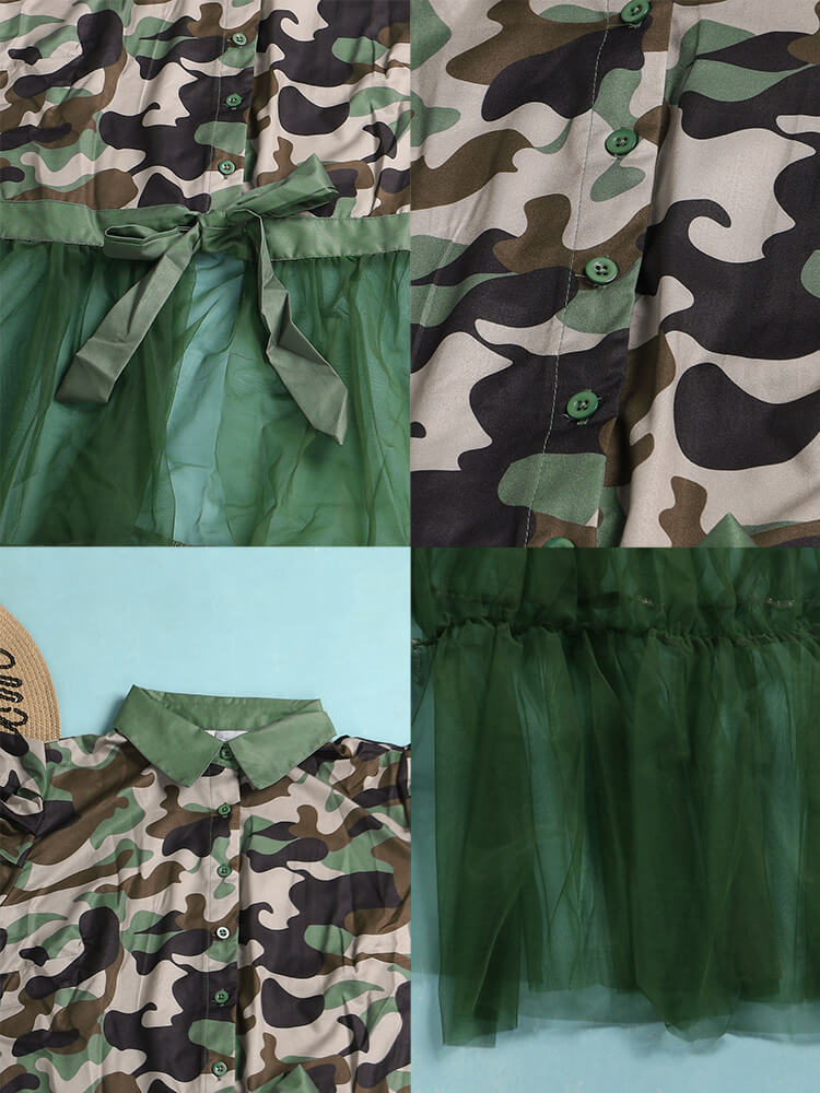 Mesh Patchwork Short Sleeve Camouflage V Neck Tops