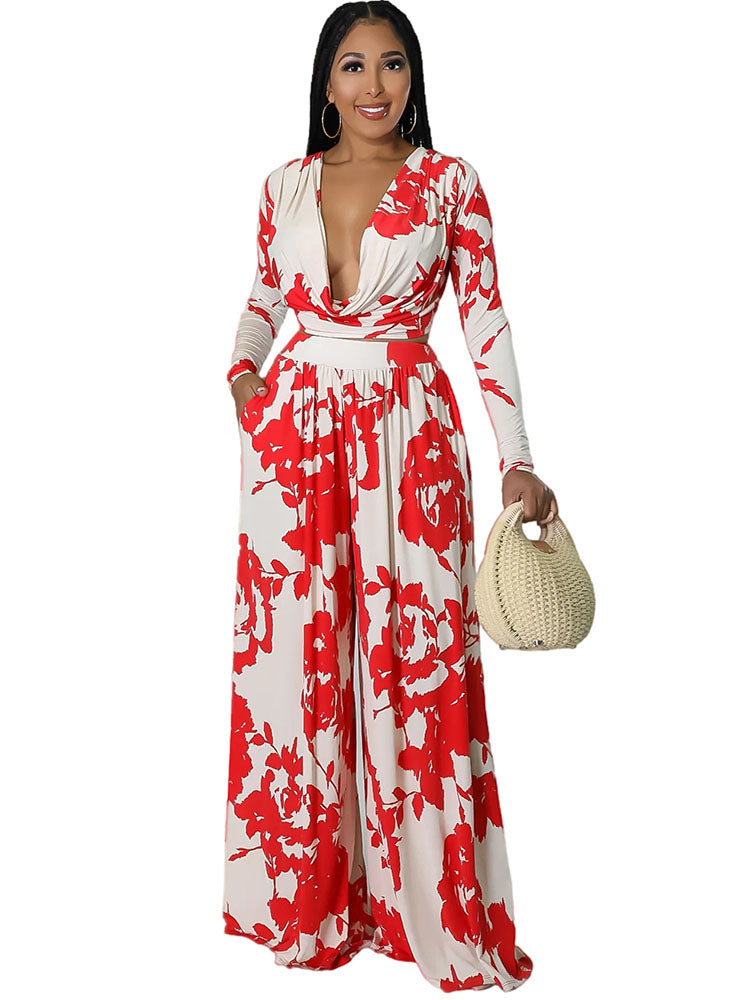 Two Piece Floral Print Pant Suits