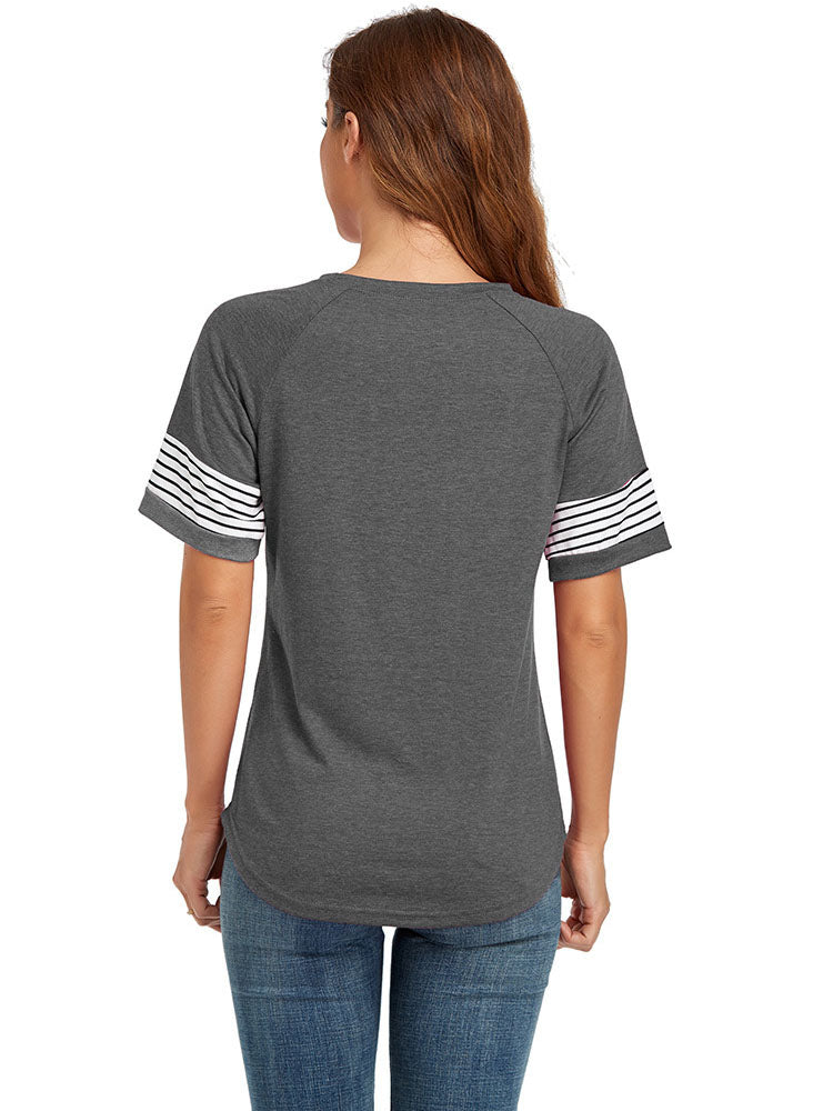 Short Sleeve Crew Neck Stripe Tops