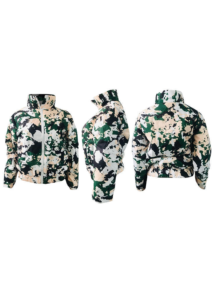 Long Sleeves Printed Zipper Coats