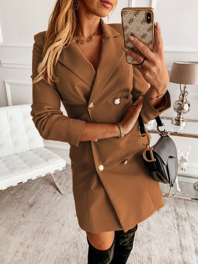 Solid Color Double Breasted Suit Coat