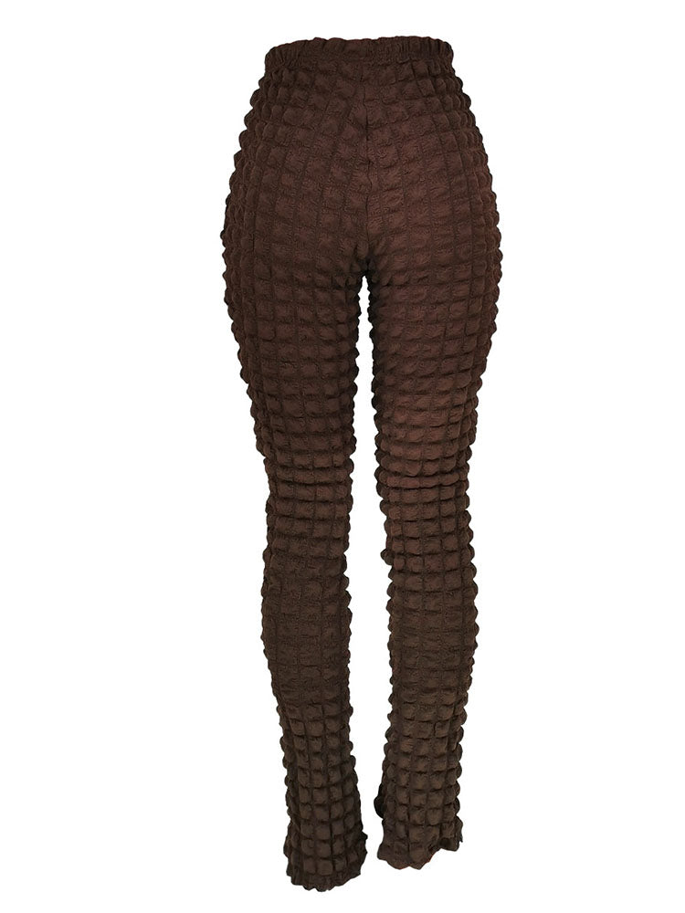 High Waist Bubble Grid Long Pants