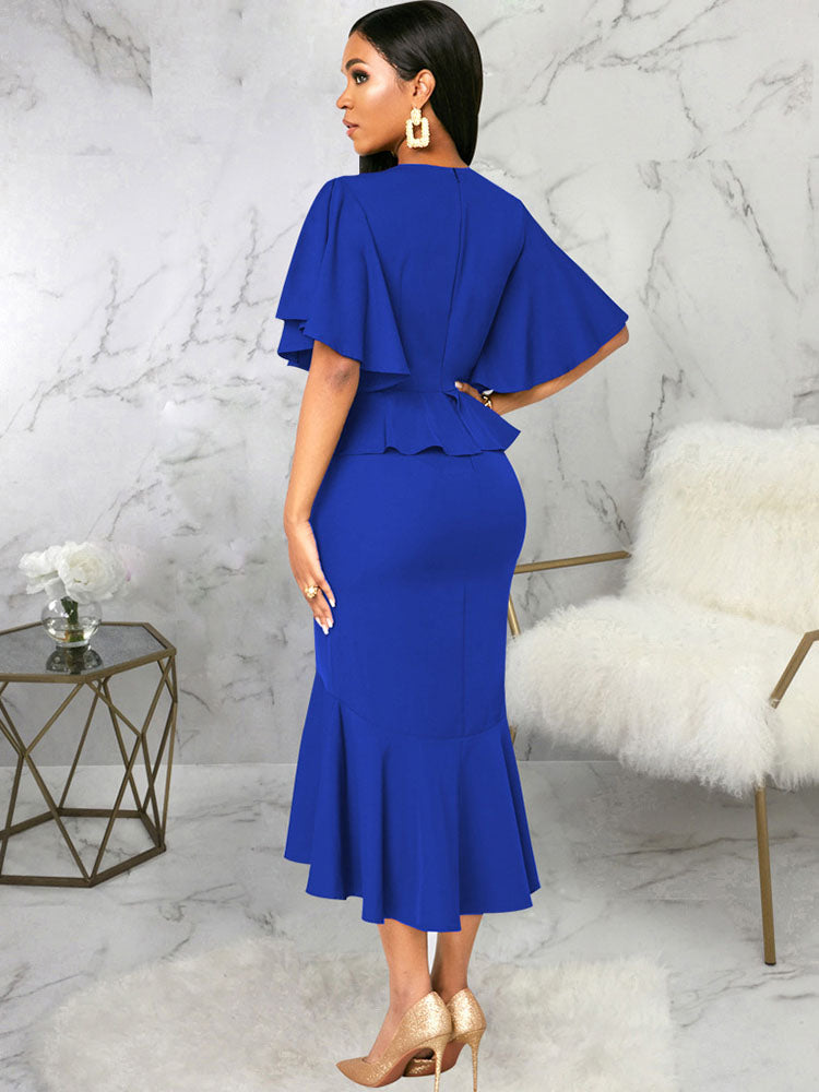 Ruffle Short Sleeve Bodycon Midi Dresses