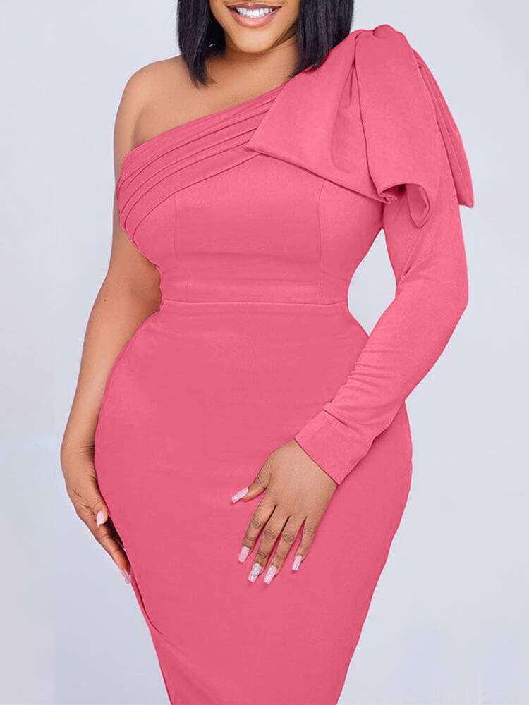 One Shoulder Ruffle Peplum Bodycon Midi Dresses