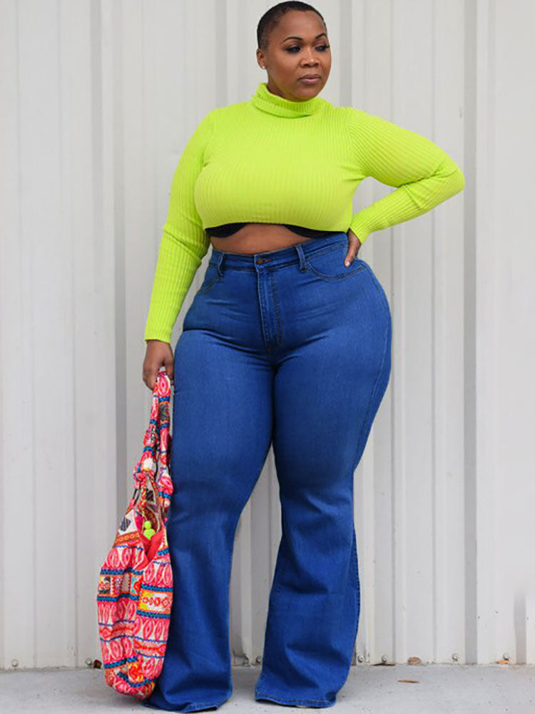 Denim Plus Size High Waist Flare Pants