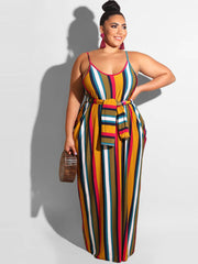 Plus Size Spaghetti Strap Striped Maxi Dresses