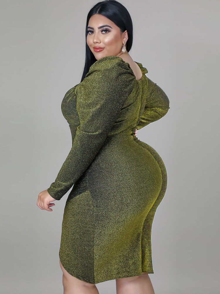 Plus Size Long Sleeve Glitter Midi Dress