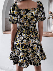 Puff Sleeve Floral Ruffled Mini Dress