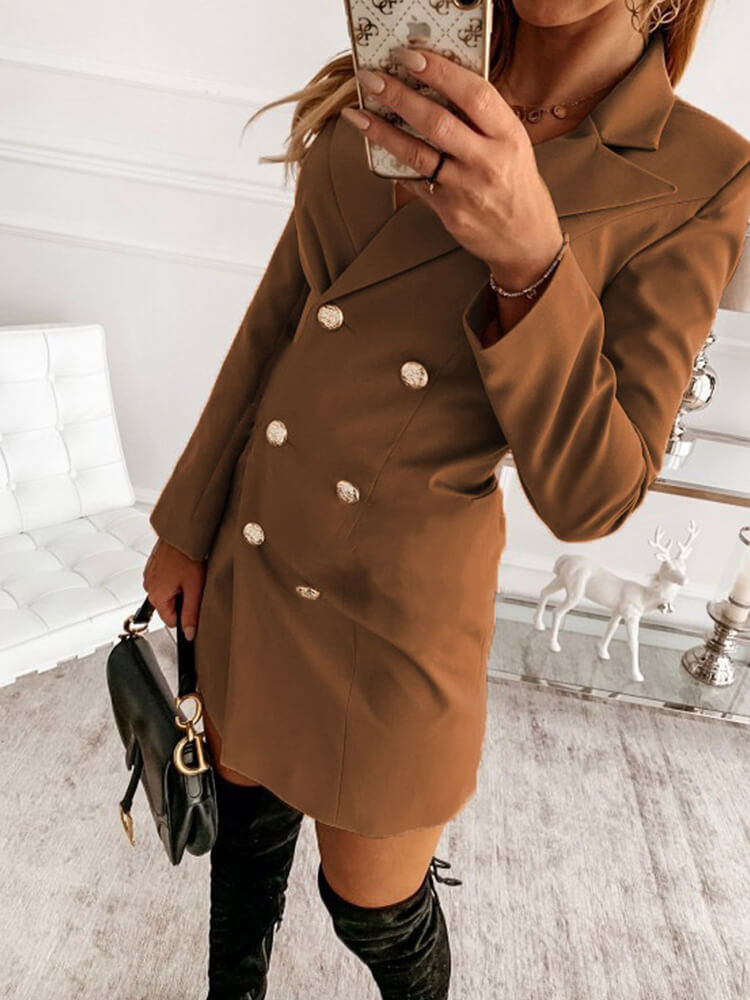 Solid Color Double Breasted Suit Coat