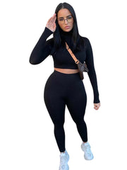 Two Piece Long Sleeve Bodycon Crop Top Legging Set