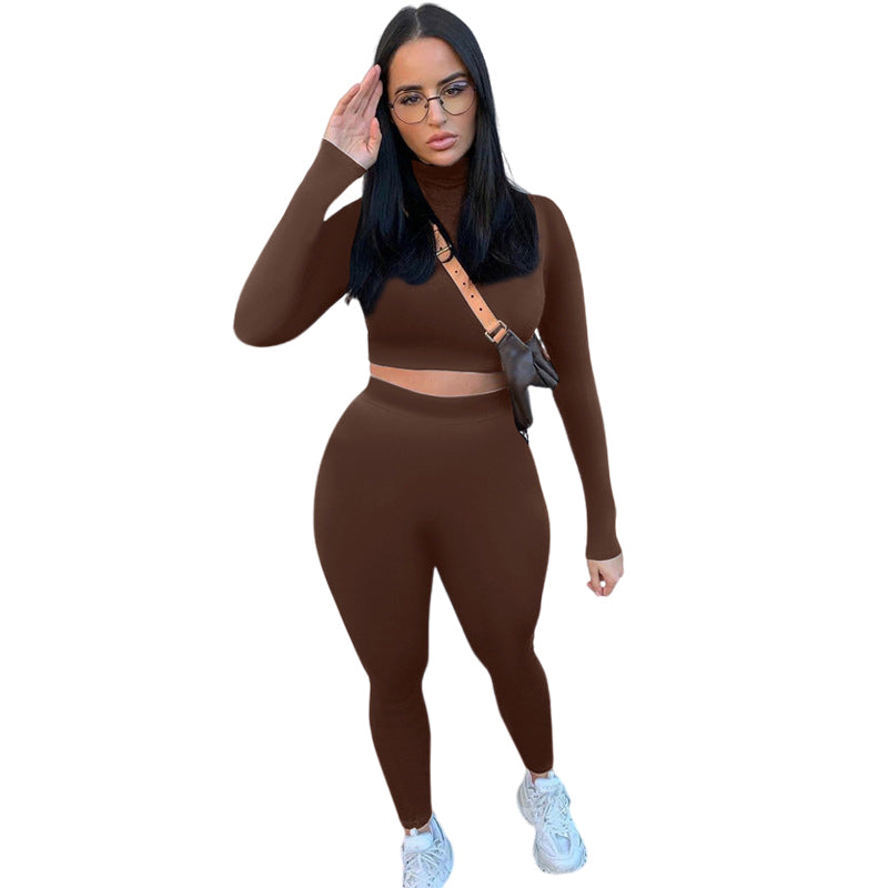 Two Piece Long Sleeve Bodycon Crop Top Legging Set