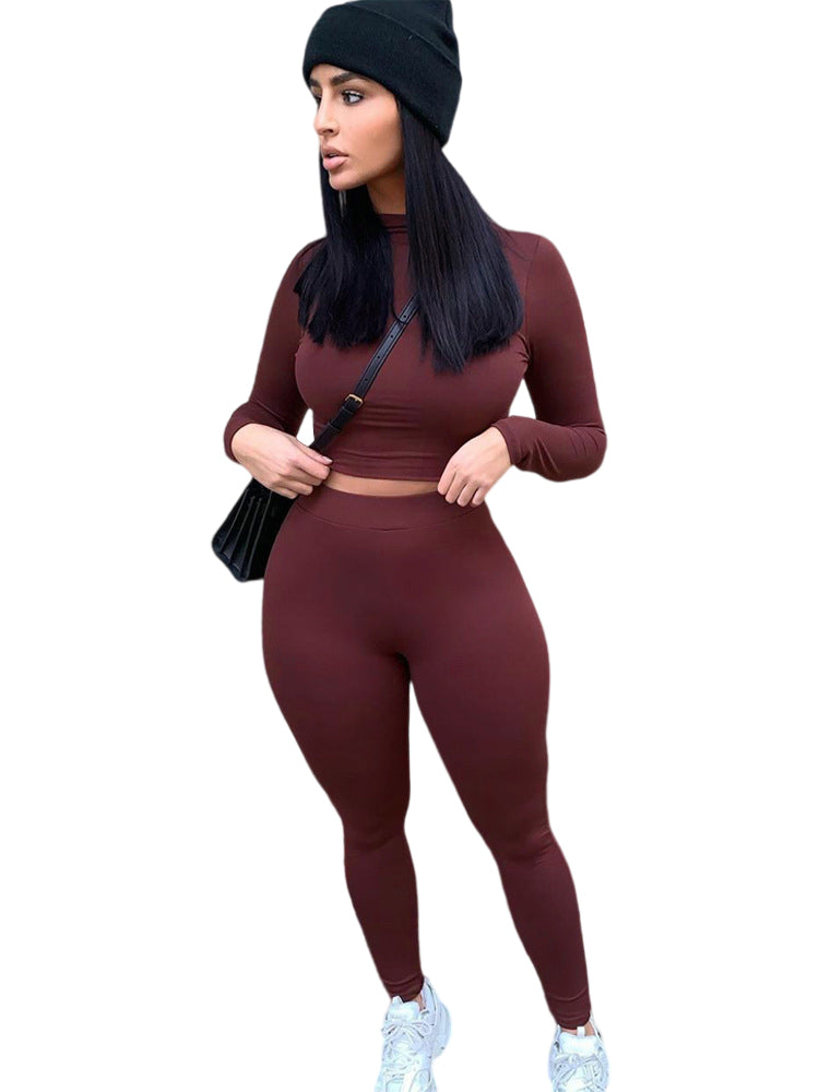 Two Piece Long Sleeve Bodycon Crop Top Legging Set