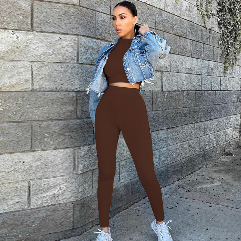 Two Piece Long Sleeve Bodycon Crop Top Legging Set