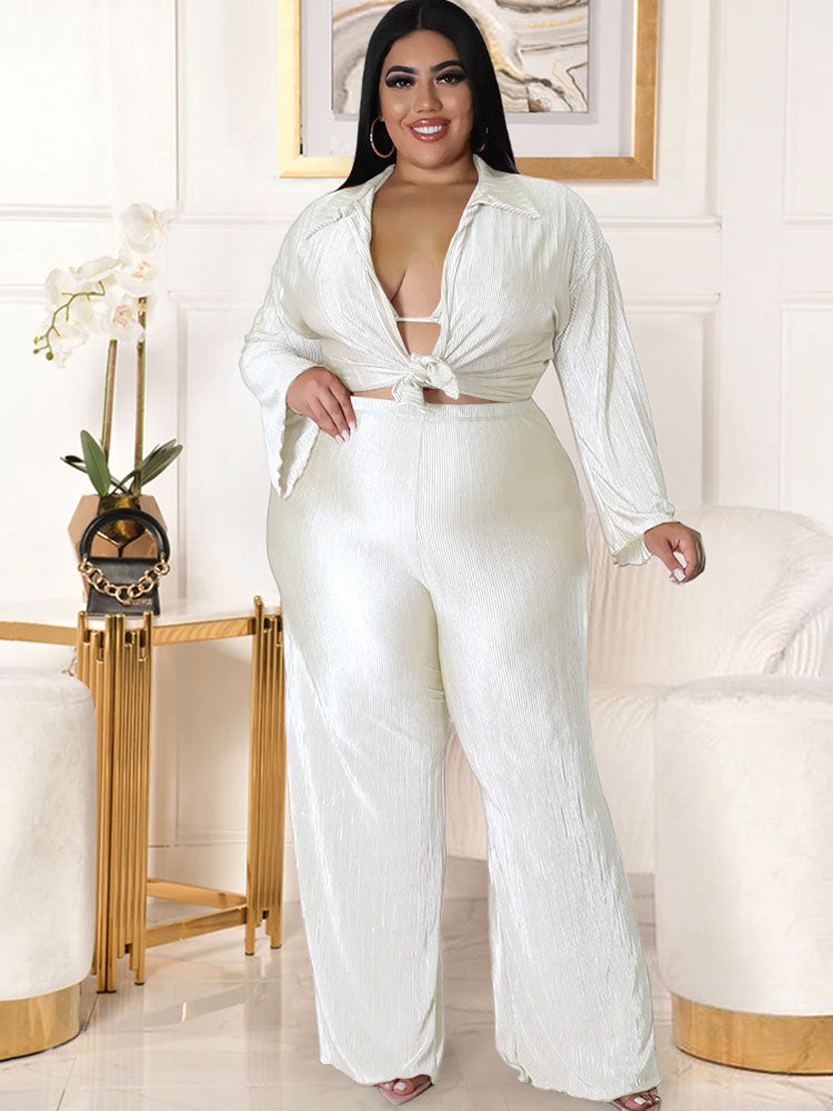 Plus Size Three Piece Cardigan Pant Suits