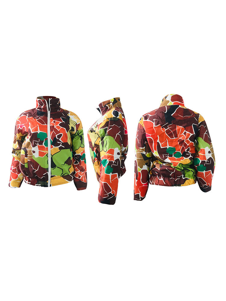 Long Sleeves Printed Zipper Coats