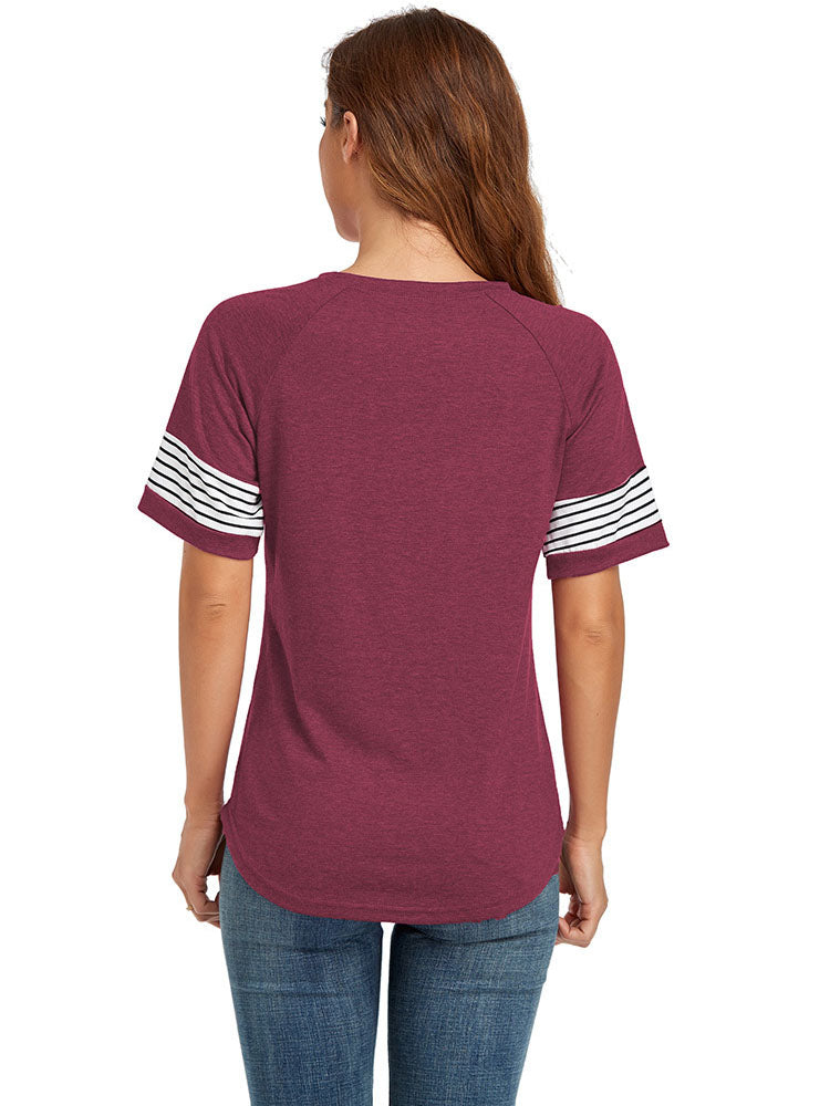 Short Sleeve Crew Neck Stripe Tops