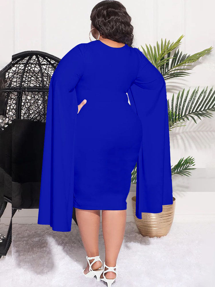 Plus Size Split Sleeves High Waist Midi Dresses