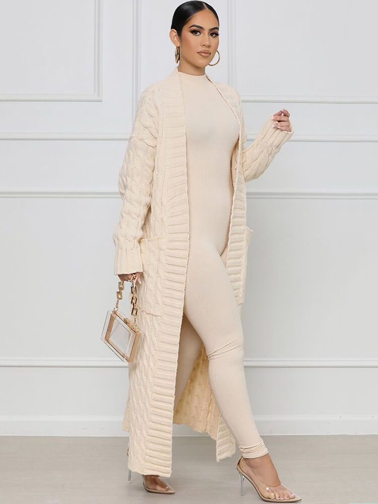 Knit Long Sleeve Solid Color Bodycon Cardigan