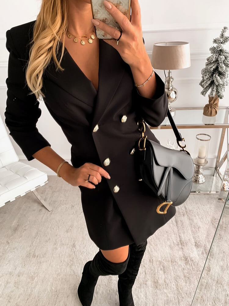 Solid Color Double Breasted Suit Coat