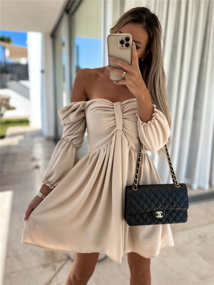 Puff Sleeve Off Shoulder Ruffle Mini Dresses